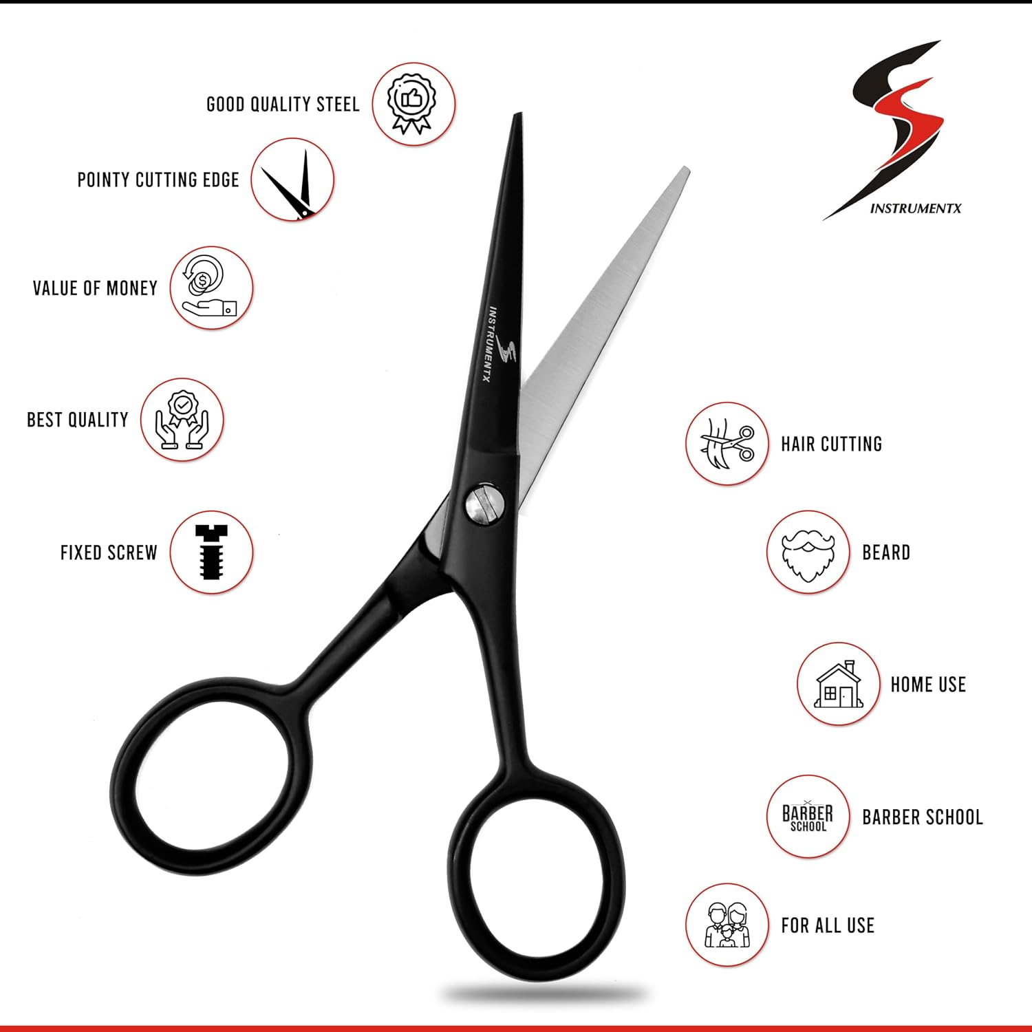 Thumbnail 1 de SS INSTRUMENTX - Ciseaux barbe homme professionnels, multi-usages en acier inoxydable, noir, ambidextre