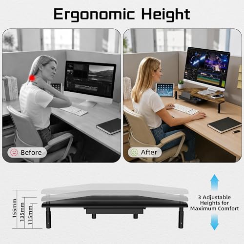 Detalle 2 de ETHU Triangle Corner Monitor Stand Riser with Drawer in Walnut