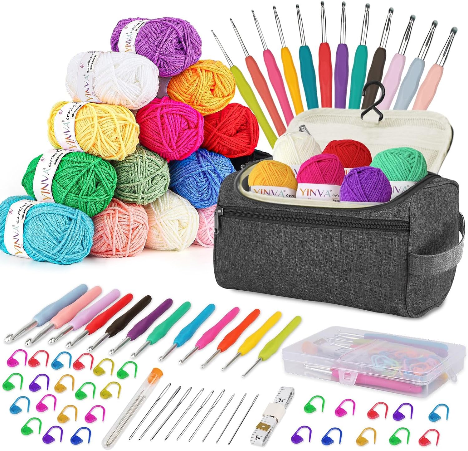 Detalle de YINVA Crochet Kit 15 Colours 25g balls