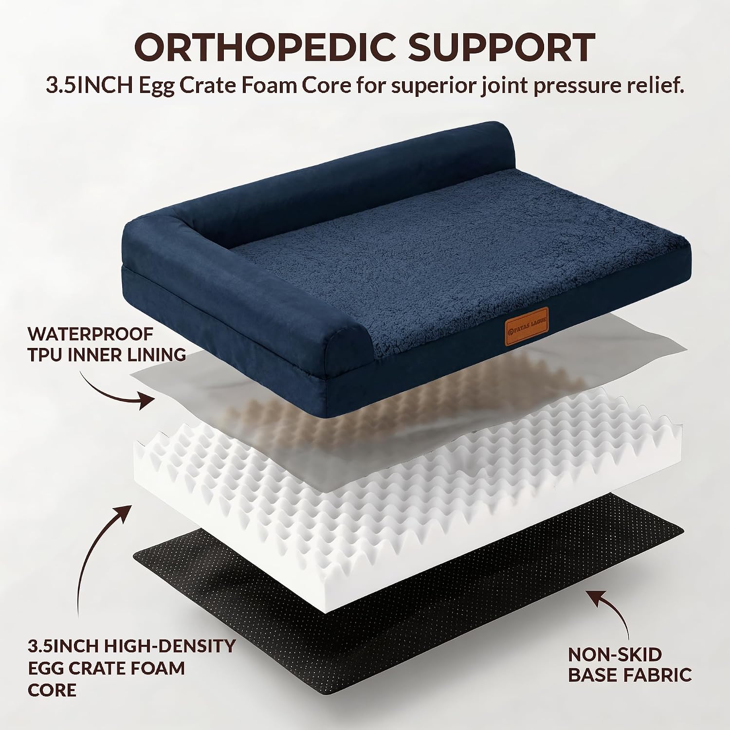 Detalle de Patas Lague JDM-L-HJL36 Orthopedic Dog Bed, 36 x 24-Inch Navy Blue
