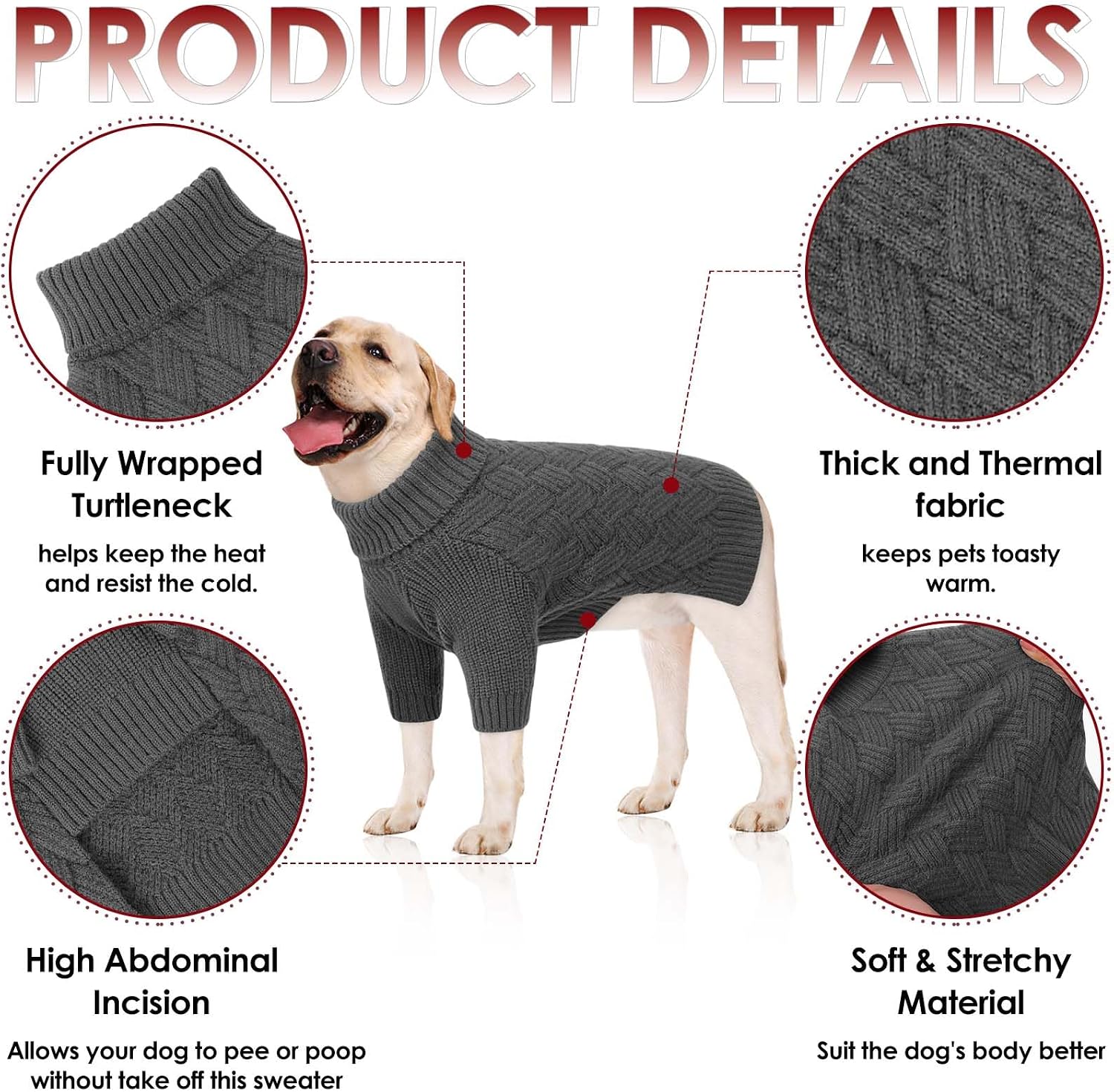 Detalle 2 de AOFITEE Small Dog Jumper XS – Warm Turtle Neck Sweater for Small Dogs (Grey, XSmall)
