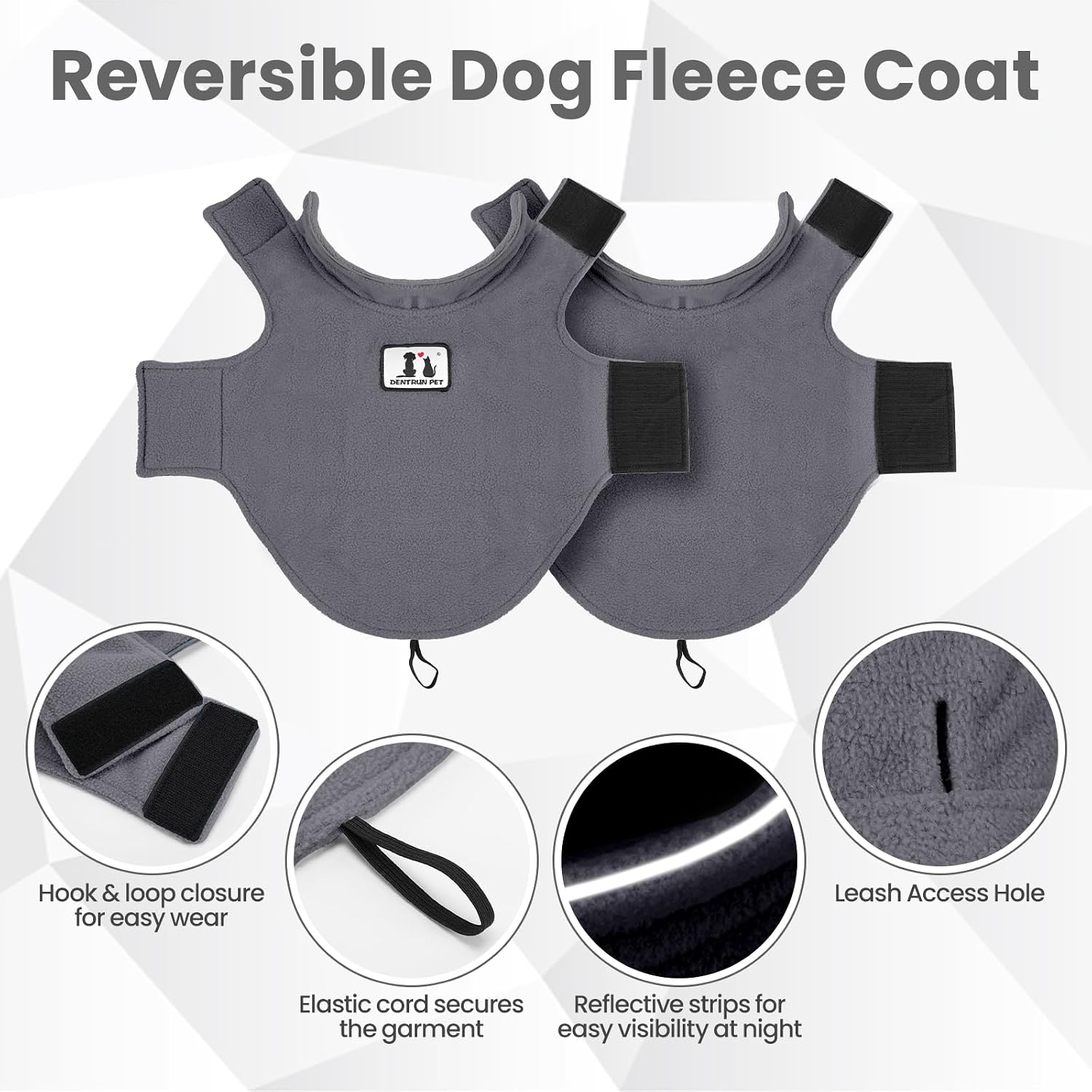 Detalle de DENTRUN Reversible Dog Coat, 100% Polyester