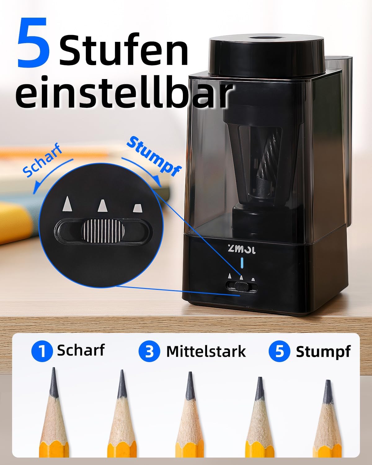 Detalle de Zmol vollautomatischer elektrischer Anspitzer für dicke & dünne Stifte (USB-C, wiederaufladbar)