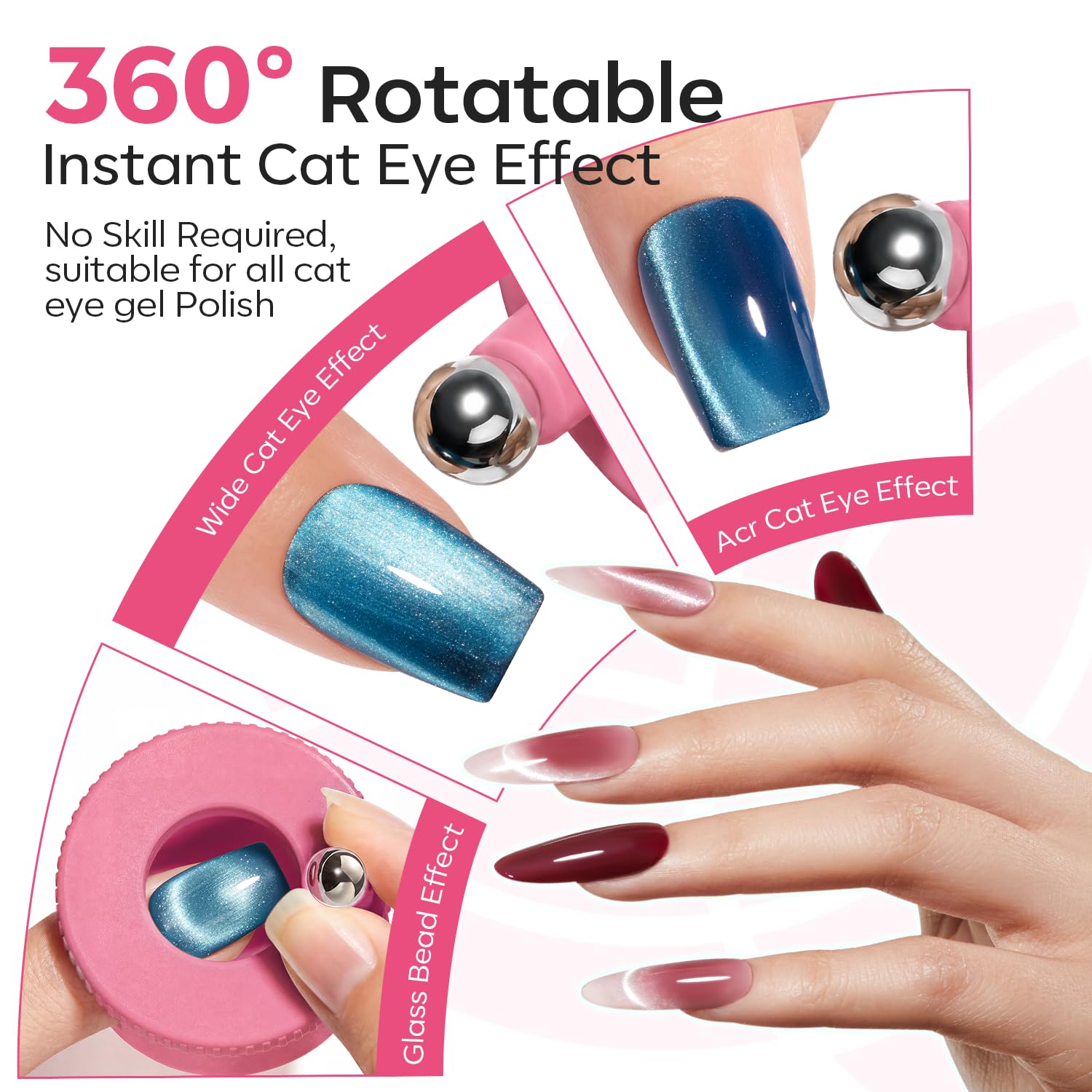 Detalle de modelones Cat Eye Magnet 5D Automatic Nail Tool, Pink 360° Rotating