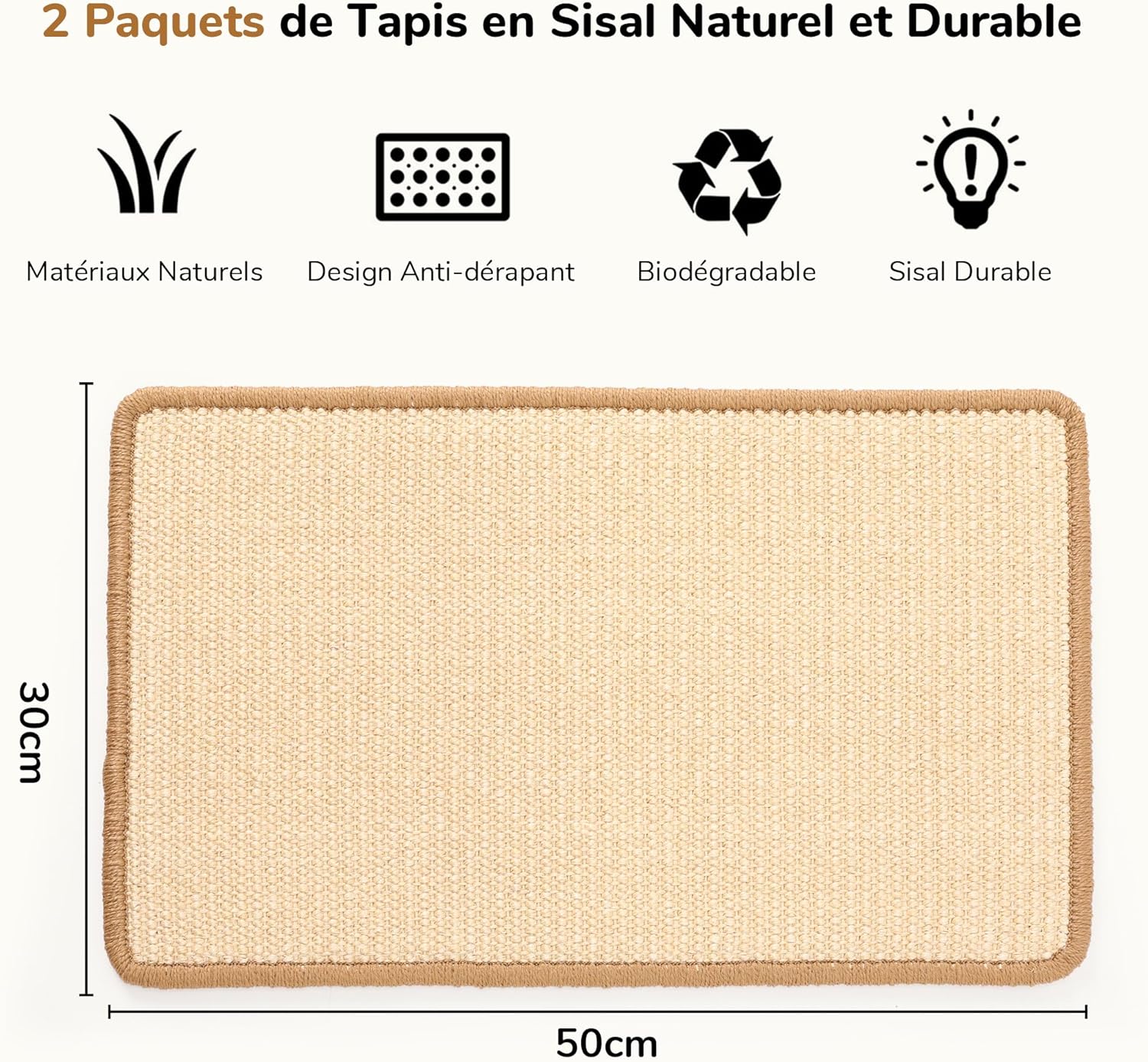 Thumbnail 1 de FUKUMARU Griffoirs pour Chats en sisal naturel 60 x 40 cm – lot de 2 tapis de grattage muraux ou au sol