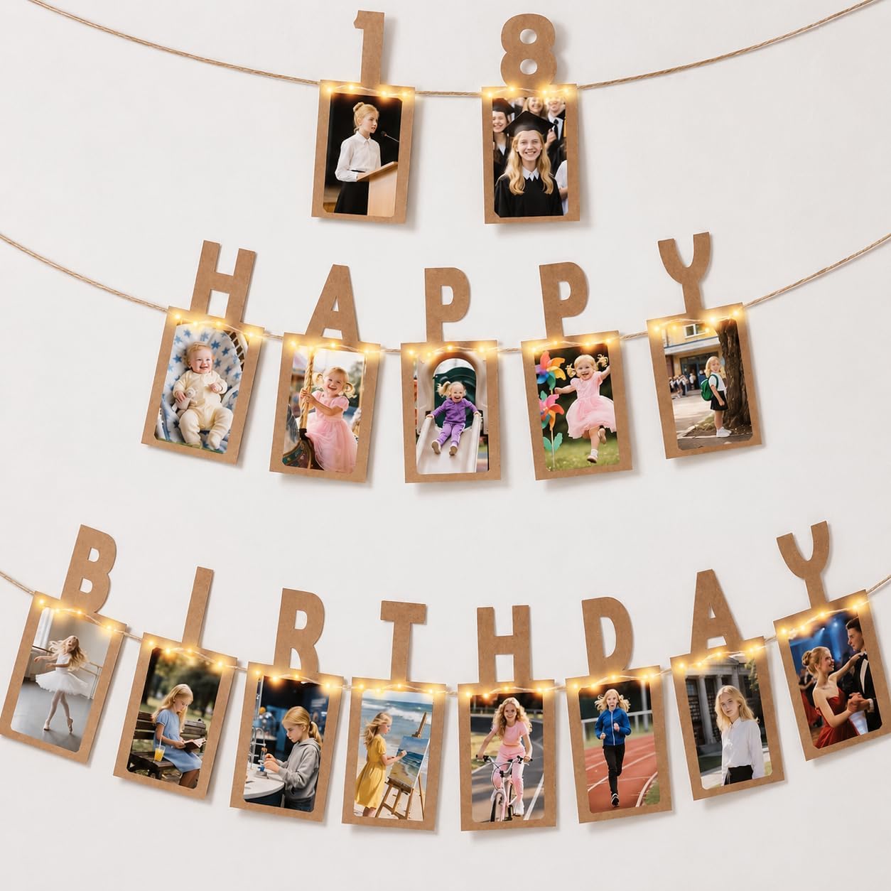 Seutgjie Happy 18th Birthday Photo Banners Decorations with LED Lights