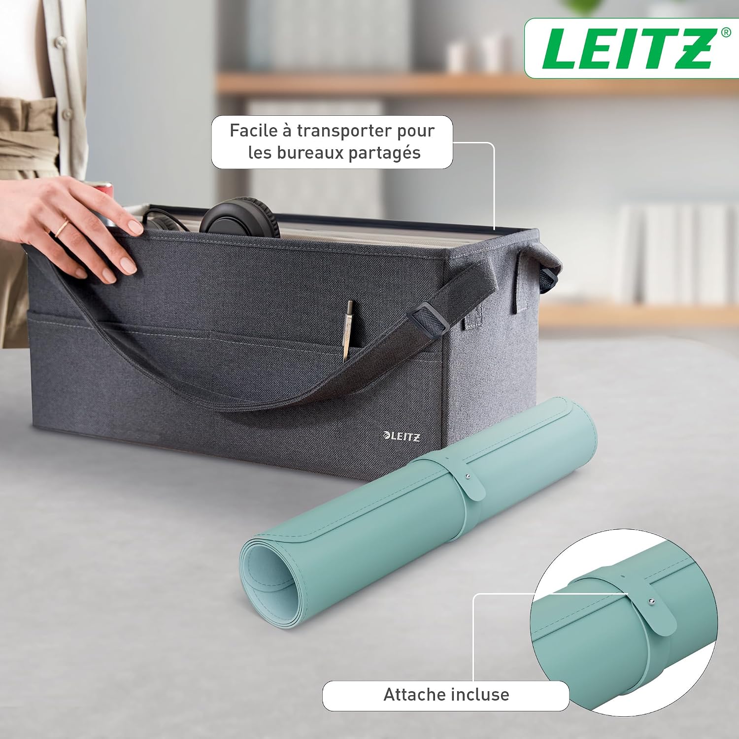 Detalle de Tapis de bureau grand format Leitz - Sous-main imperméable 80x40 cm, antidérapant et résistant, menthe
