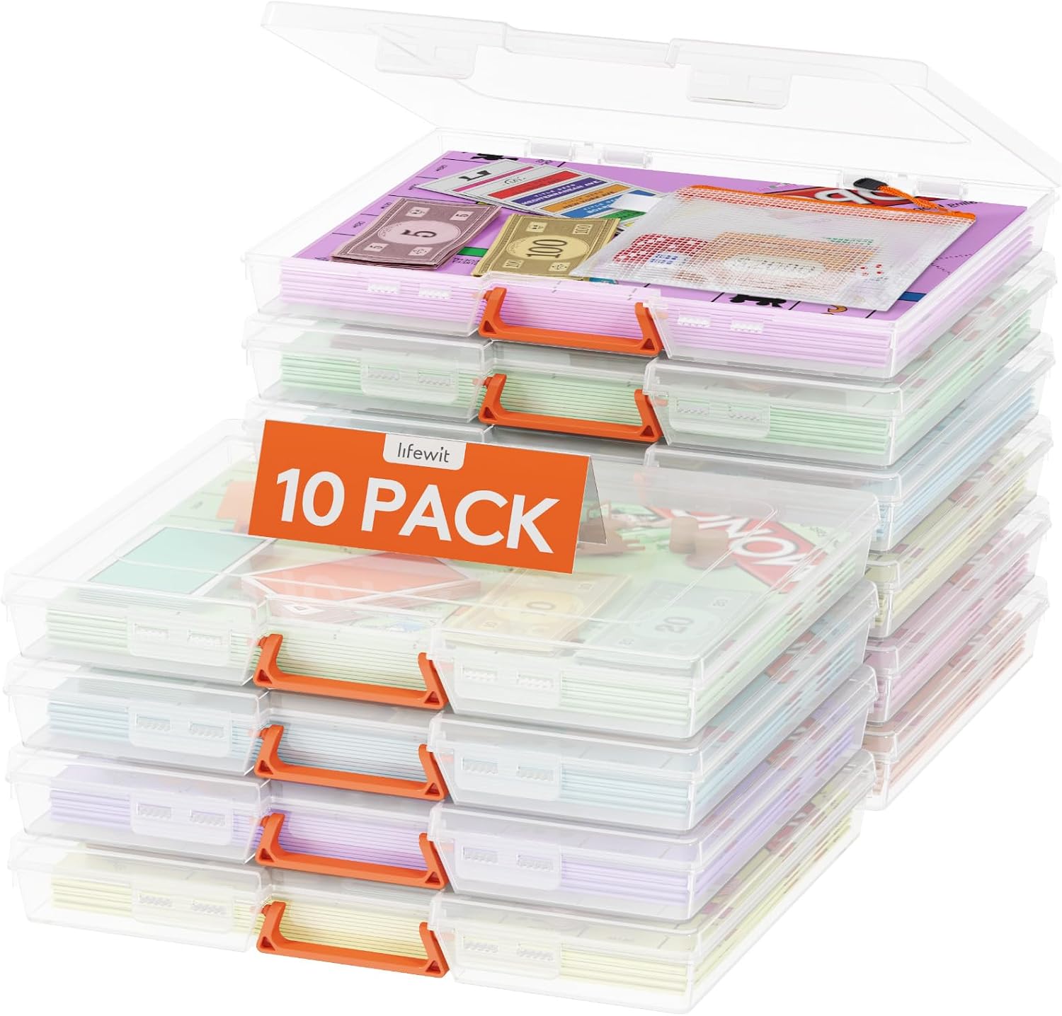 Detalle de Lifewit 24202 opbergdozen met deksel, transparant en stapelbaar, set van 10