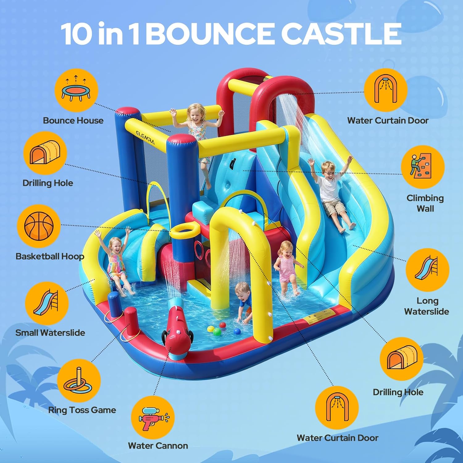 Detalle de ELEMARA 10-in-1 Inflatable Water Slide Bounce House with Blower