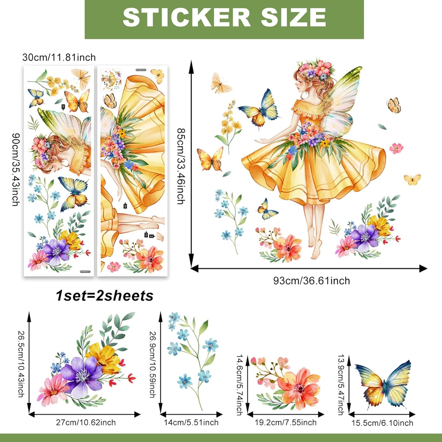 Thumbnail 5 de Girl Wall Stickers: Flower Fairy Wall Decal by WOFEU — Colourful Floral Mural for Nursery and Bedroom