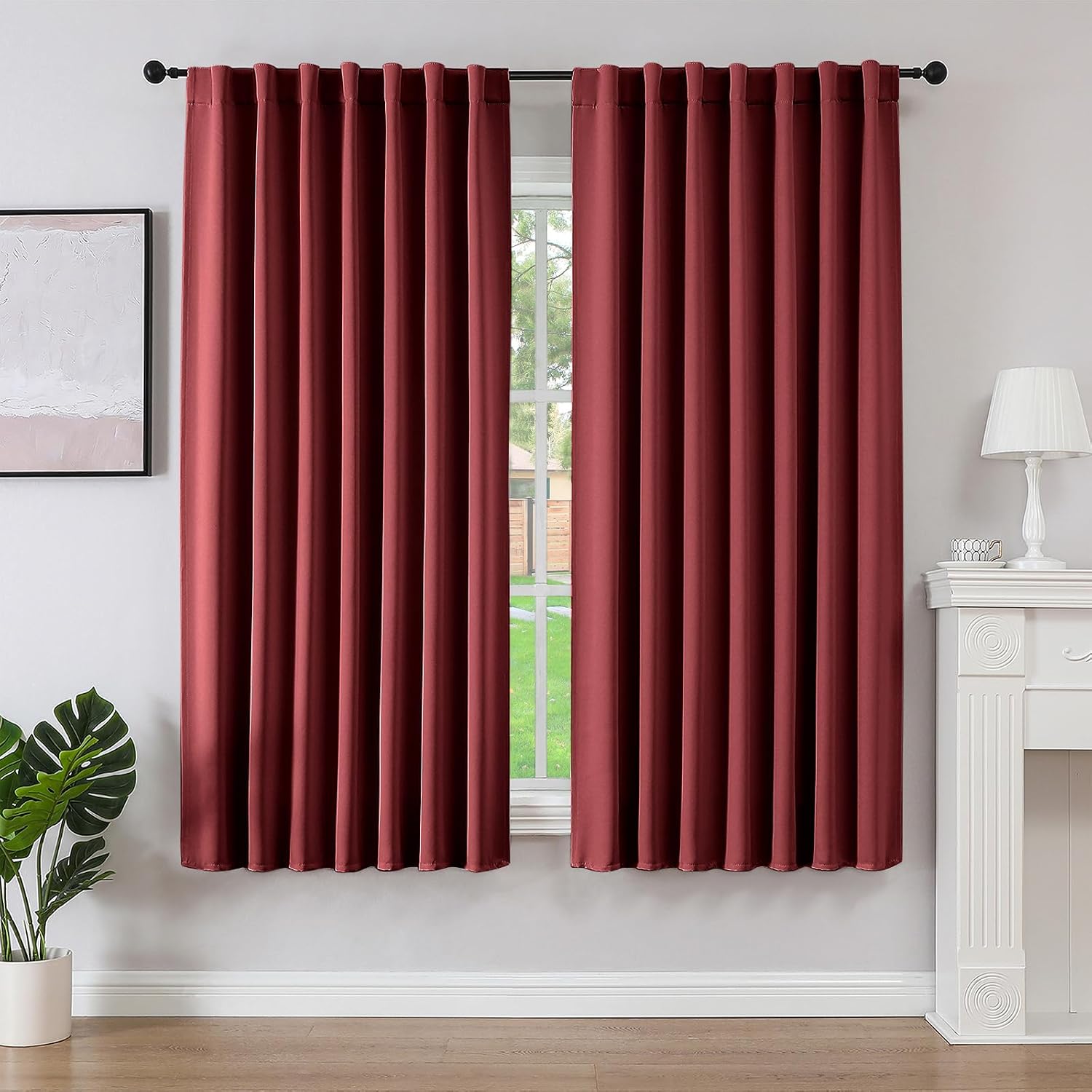 Detalle de Joydeco Verdunkelungsvorhang 2er Set 175x140 Dunkelrot
