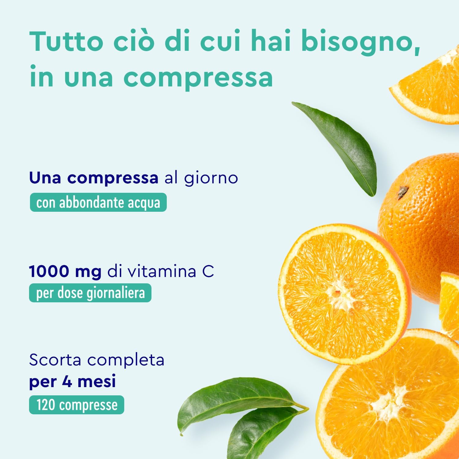 Detalle de Vitamina C 1000 mg in compresse vegan di Gloryfeel — difese immunitarie quotidiane, alta purezza