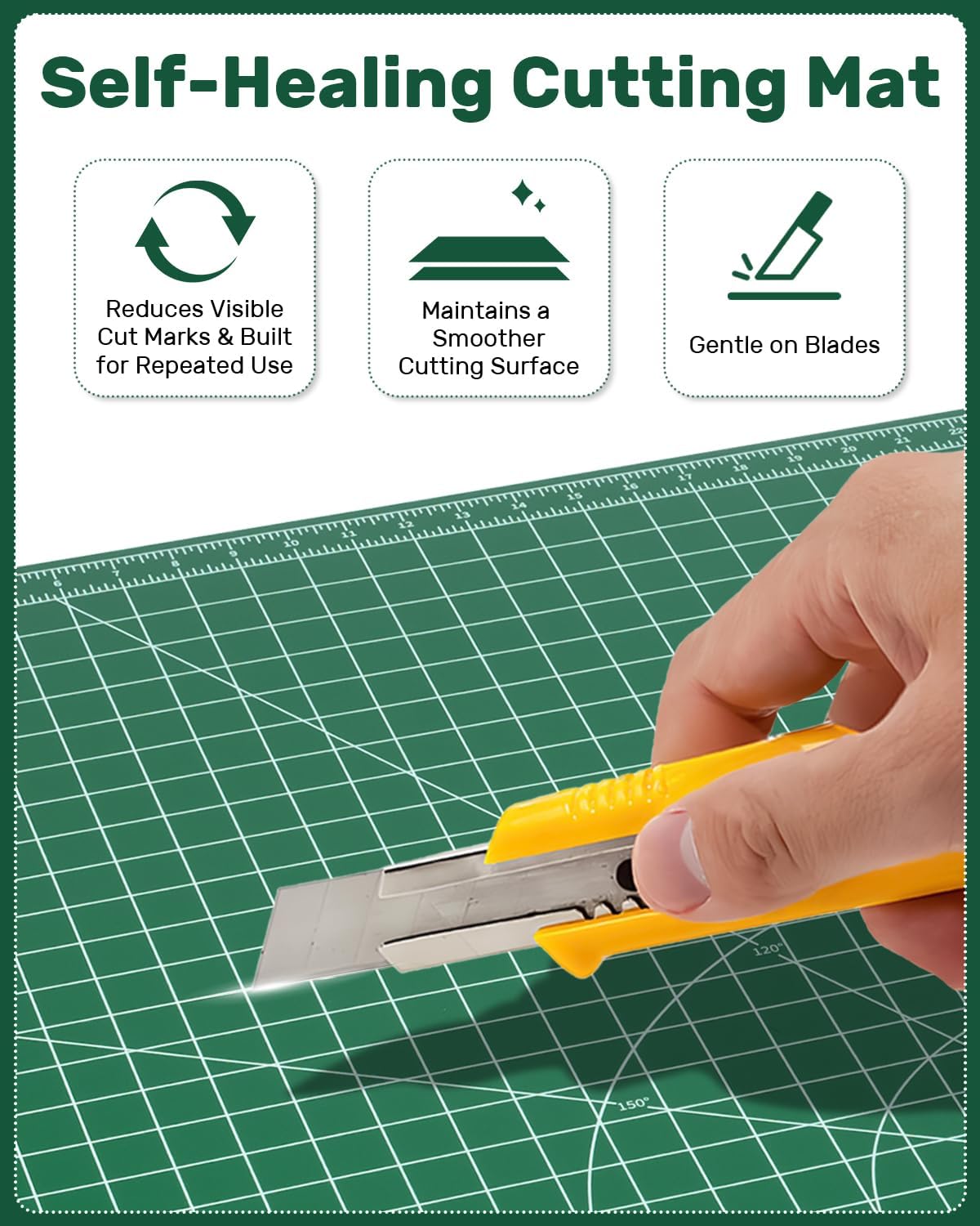 Thumbnail 2 de Tujurich Self Healing Double-Sided Cutting Mat, 23" x 35" (Rotary & Craft Use), Green