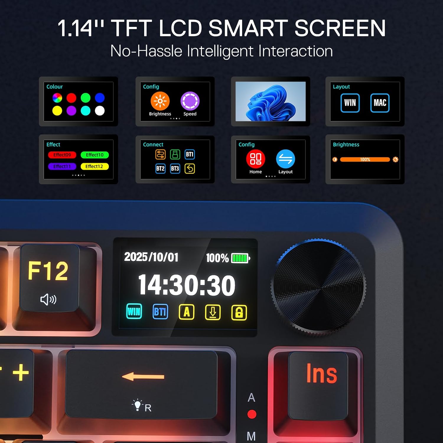 Detalle de Redragon K724 Pro : clavier mécanique sans fil 81 touches avec écran TFT 2,9 cm