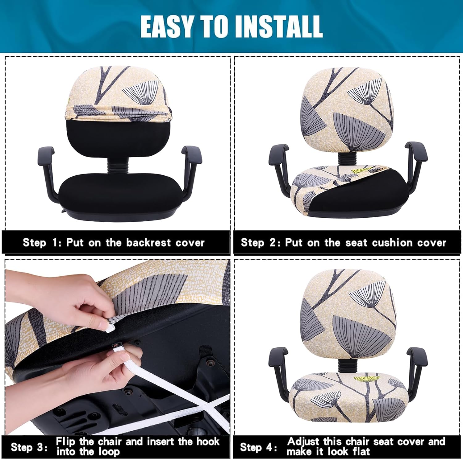 Thumbnail 6 de Smiry Stretch Printed Office Chair Cover for Seat and Back, Washable Yellow and Gray
