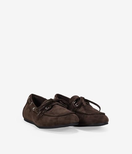 Detalle de BOSANOVA Zapato Plano Náutico de Ante Vegano para Mujer – Marrón 38