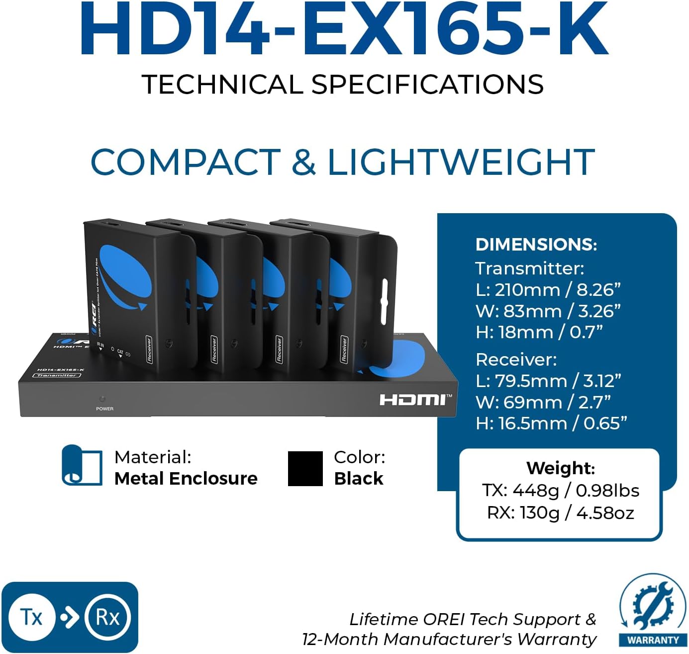 Thumbnail 4 de OREI 1x4 HDMI Extender Splitter 165 ft