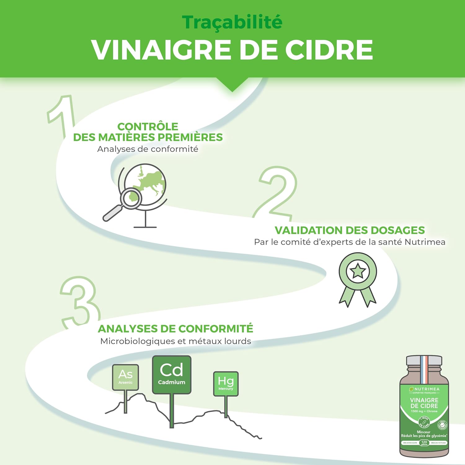 Detalle de Laboratoires Nutrimea – Vinaigre de cidre 1500 mg avec chrome – 120 gélules vegan