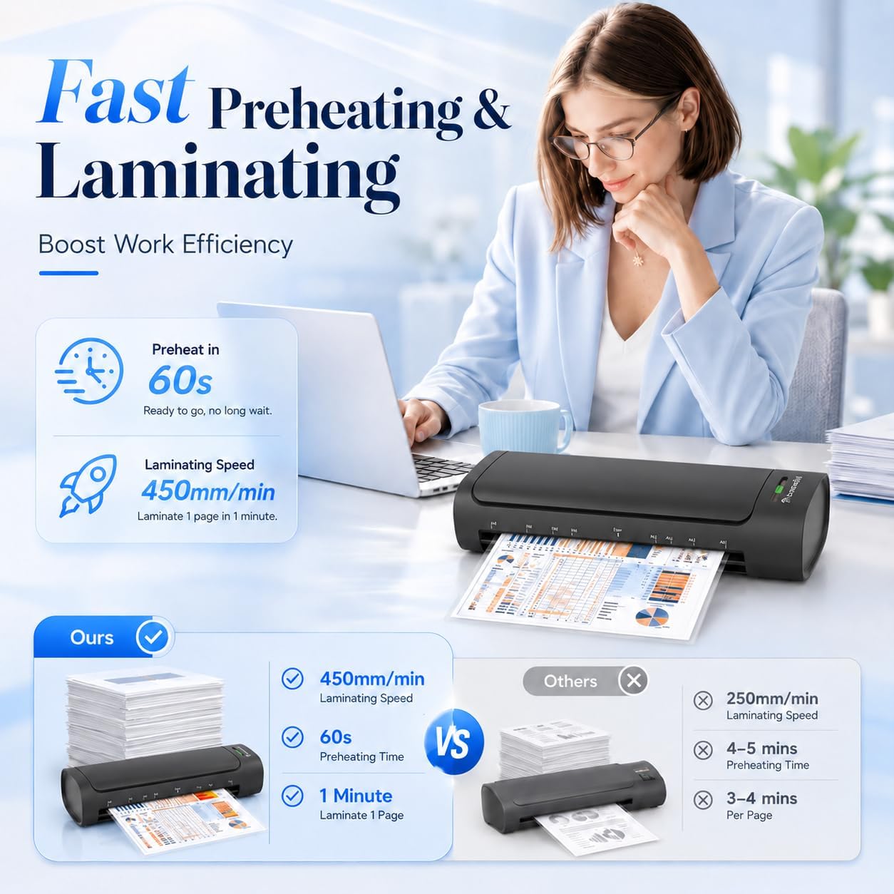 Detalle de Elysine 13-Inch Laminator, A3 Hot and Cold, 60-Second Warm-Up