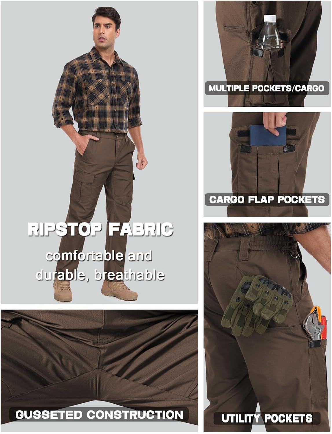 Thumbnail 6 de SPOSULEI Men's Ripstop Cargo Work Pants, 7 Pockets, Water-Resistant