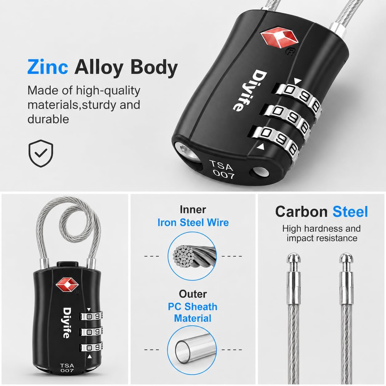 Thumbnail 2 de Diyife TSA Luggage Locks 3-digit combo pack 🔒