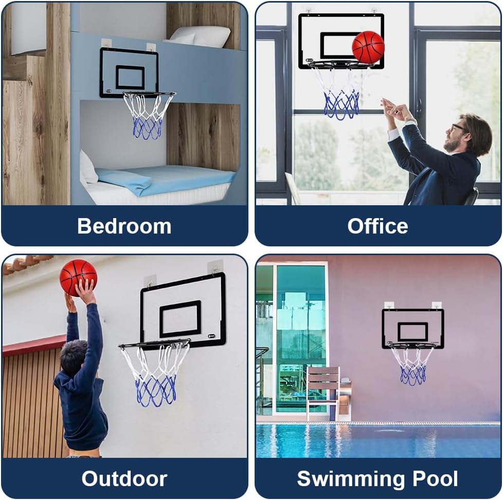 Detalle 1 de OSDUE Mini Basketball Hoop Set – Wall mounted indoor hoop with 4 rubber balls & portable pump