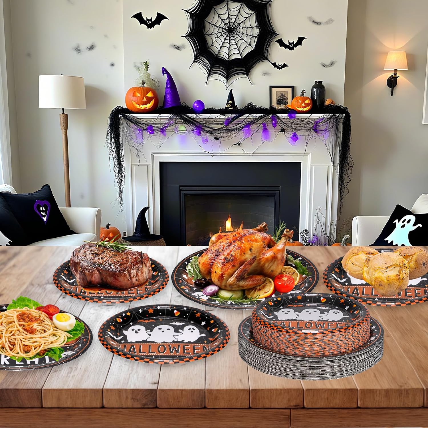 Detalle de Litmitfu Halloween Paper Plates, 24-Piece Set in 9-Inch and 7-Inch Sizes