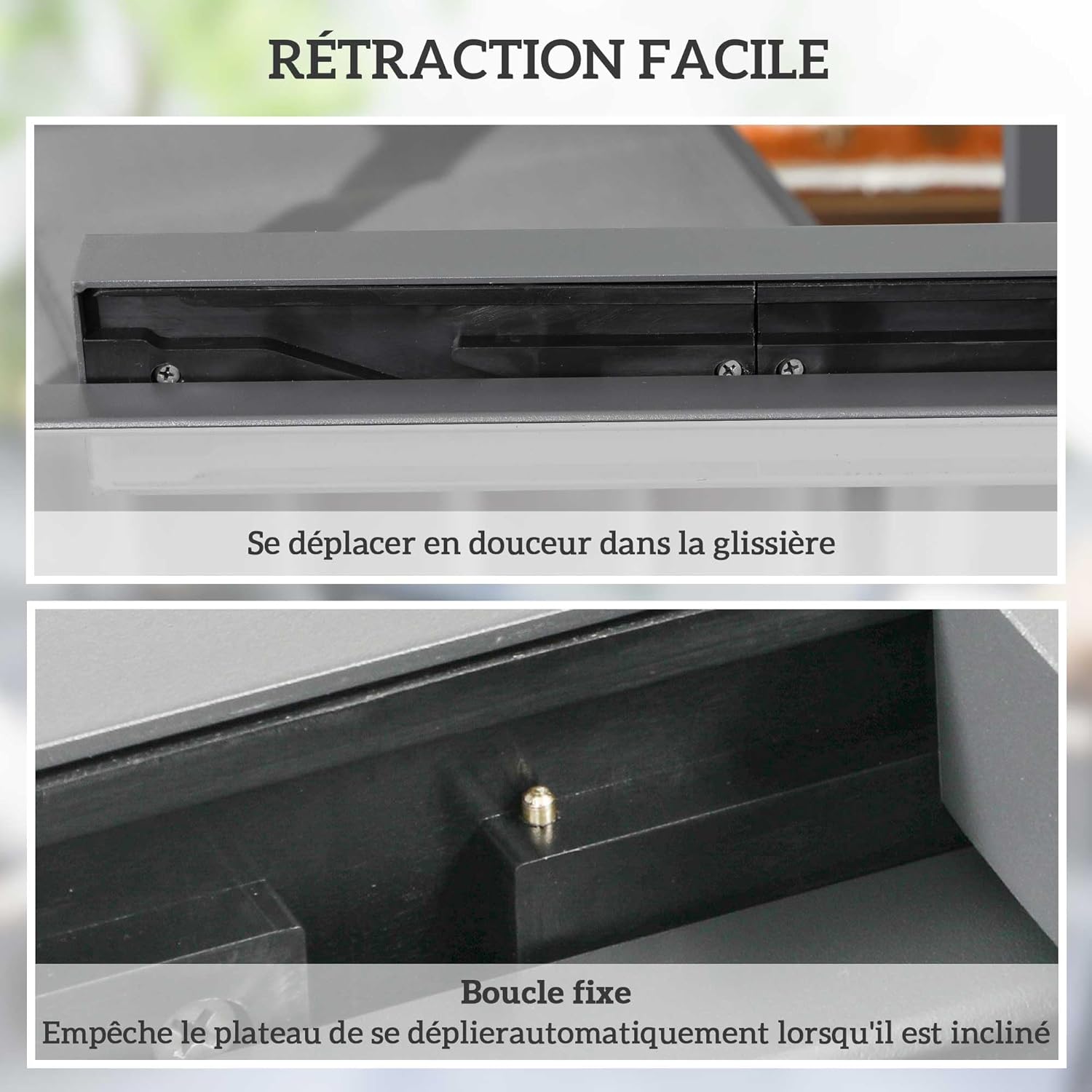 Detalle de Outsunny table de jardin extensible grande taille avec plateau en verre trempé foncé (160 x 80 x 75 cm)