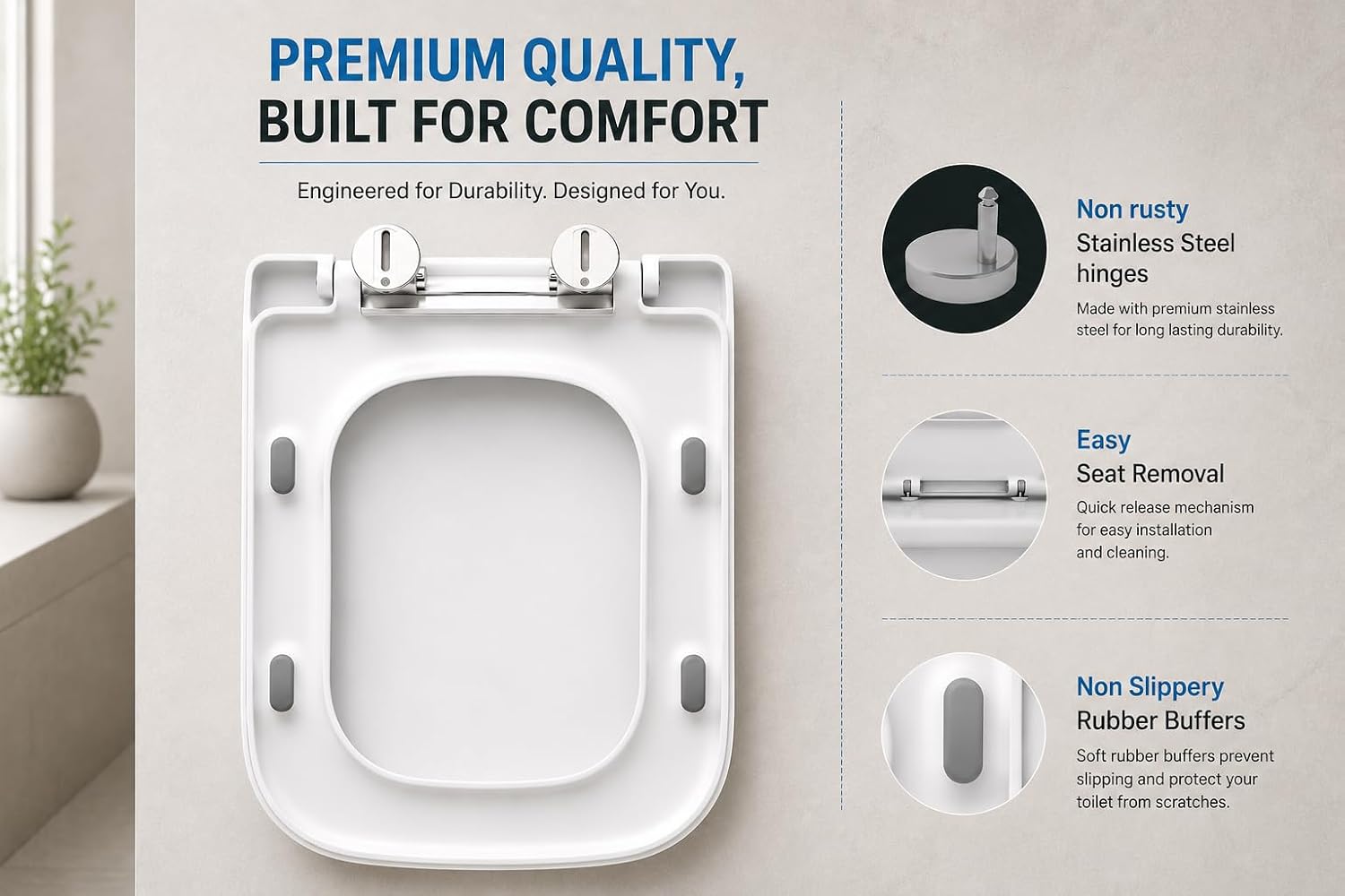 Thumbnail 6 de AAN Square Toilet Seat Soft Close 42L x 36W cm