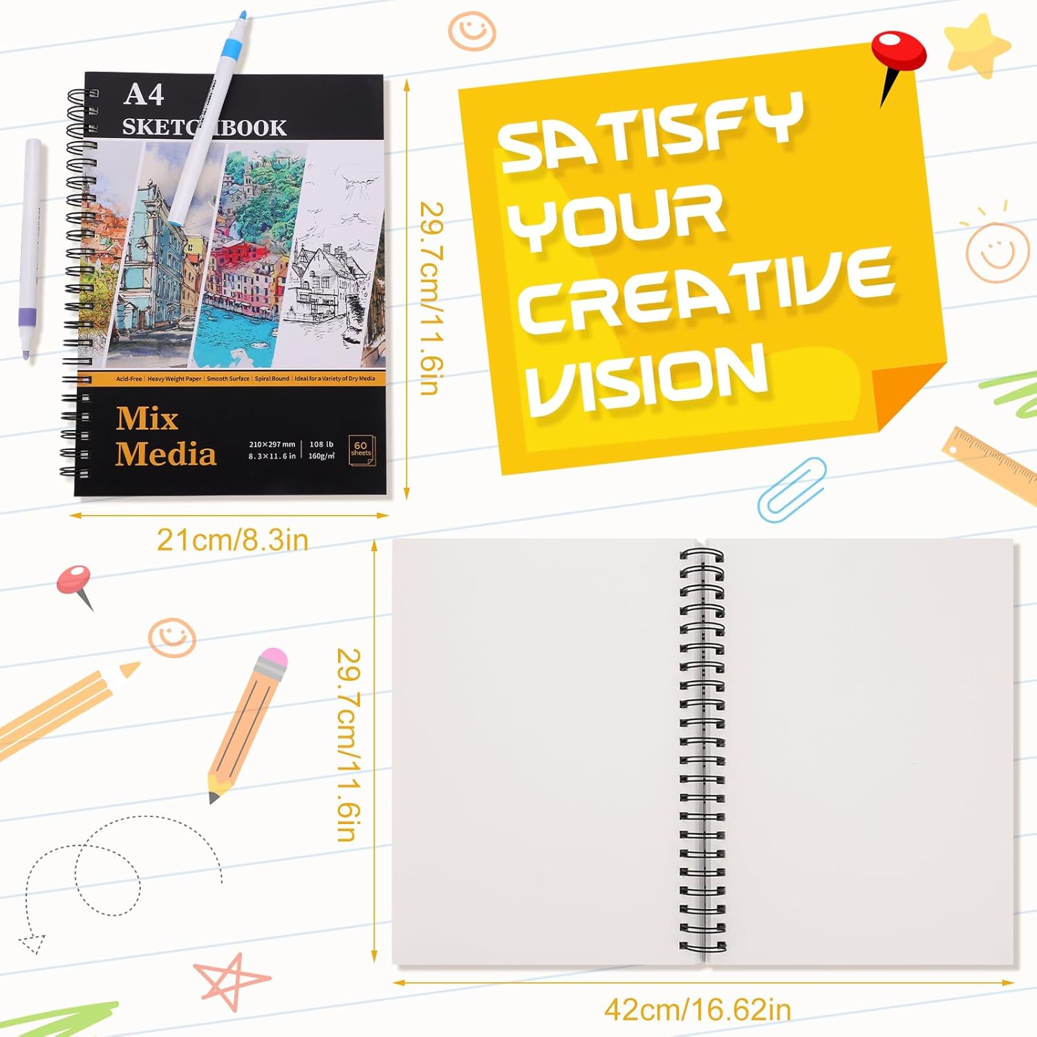 Thumbnail 2 de A4 Mixed Media Sketchbook 160 GSM, 120 pages 🎨