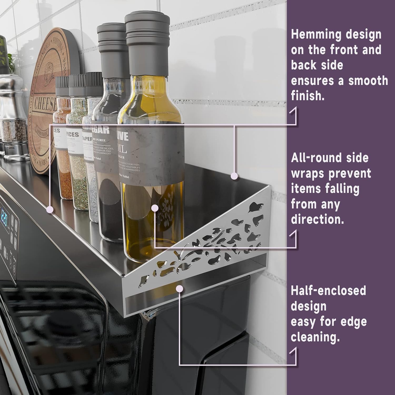 Thumbnail 2 de STUTOV 30" Magnetic Stove Top Shelf — Stainless Steel Spice Rack & Over-Stove Organizer