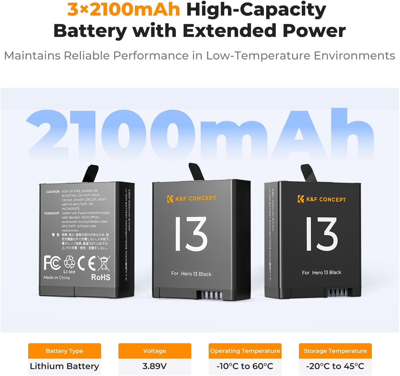Detalle 2 de K&F CONCEPT Hero 13 Akku 2100mAh