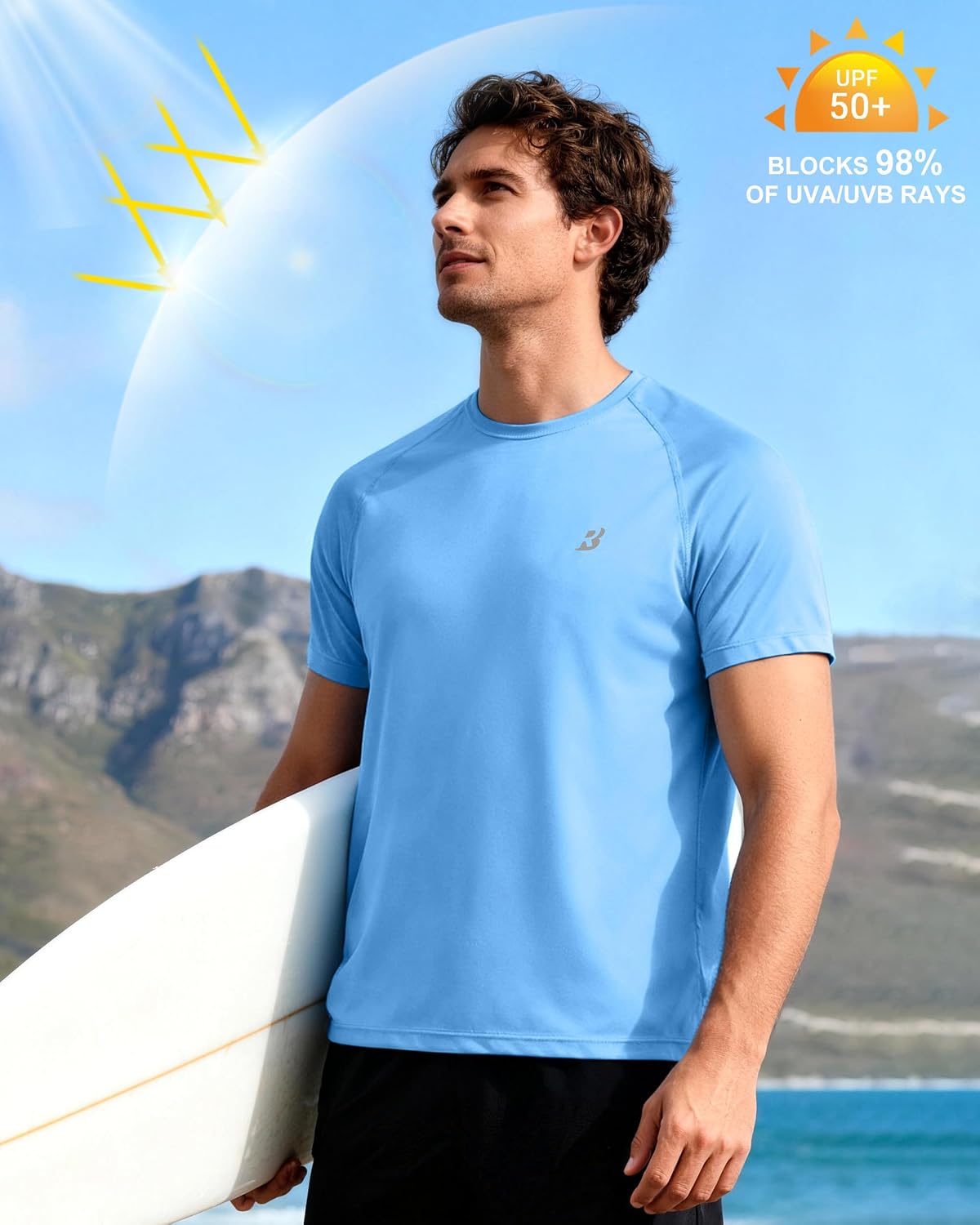 Detalle de Roadbox Men's Rash Guard Short Sleeve with UPF 50+ UV Protection
