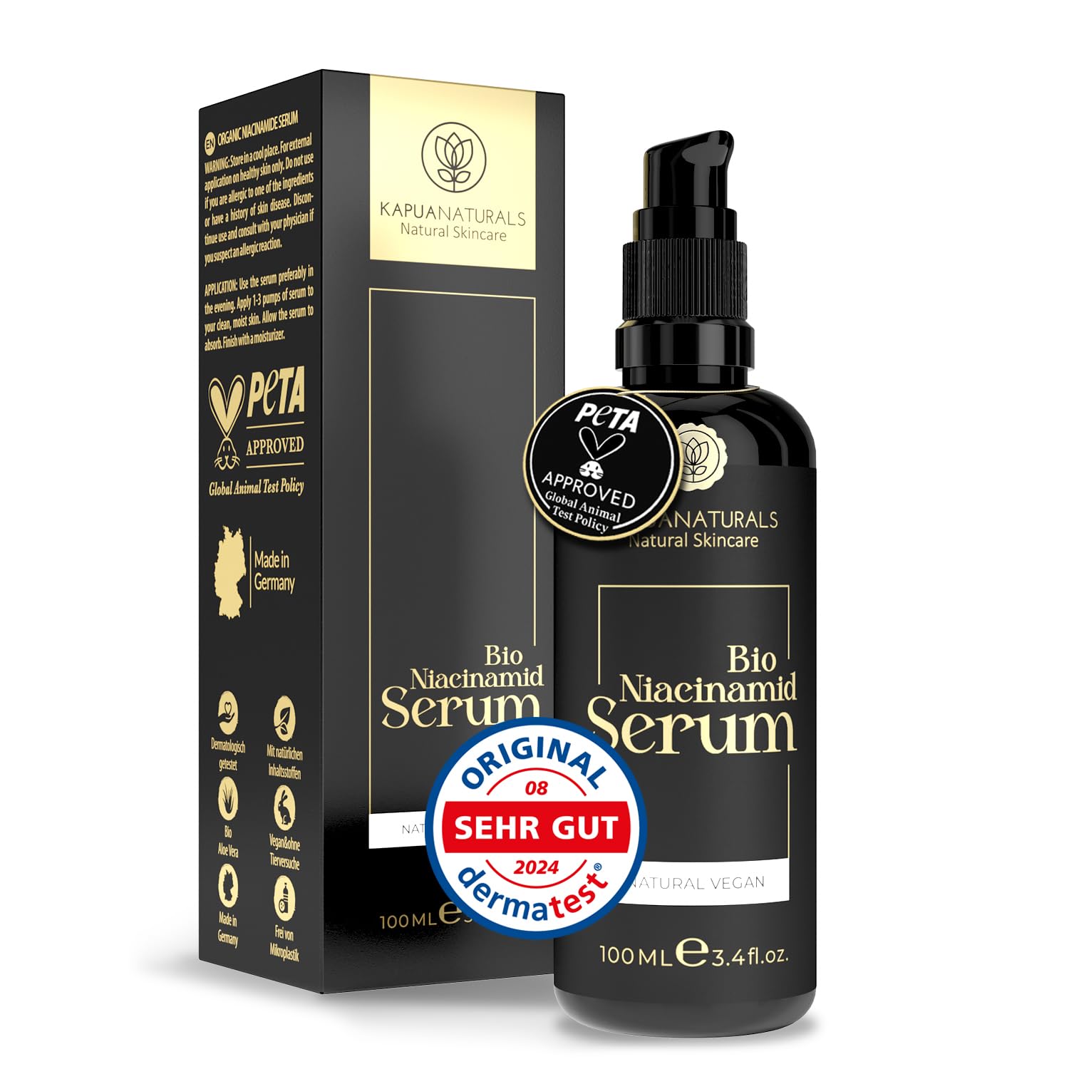 Detalle de BIO Niacinamide Serum hochdosiert 100 ml (10% Niacinamide + 1% Zink, Made in Germany)