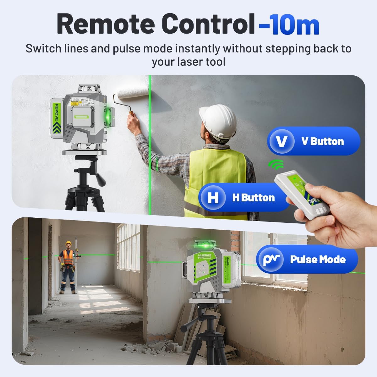 Thumbnail 4 de Huepar Pro Outdoor Laser Level mit Empfänger (4D, grüner 360° Kreuzlinienlaser) – selbstnivellierend