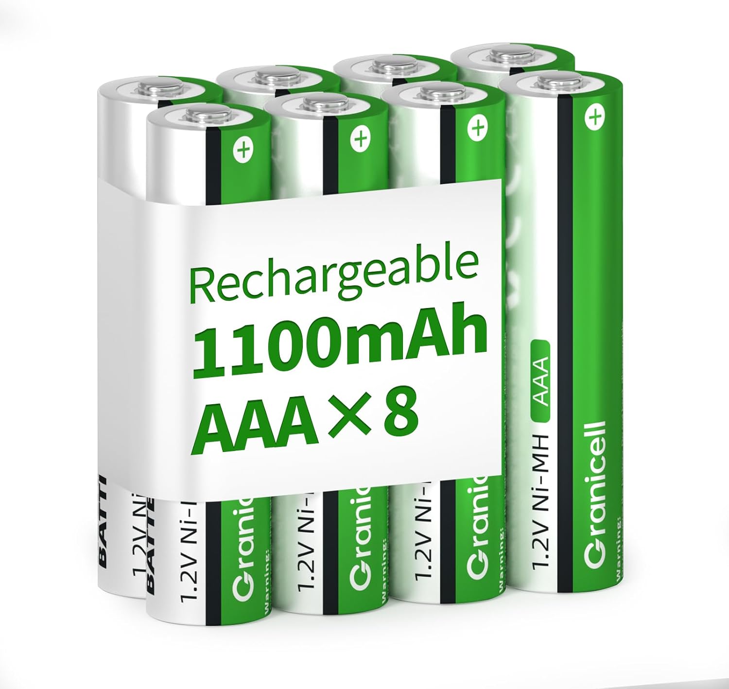 Detalle de Granicell 8-Pack AAA Rechargeable Batteries – 1100mAh NiMH, Low Self-Discharge