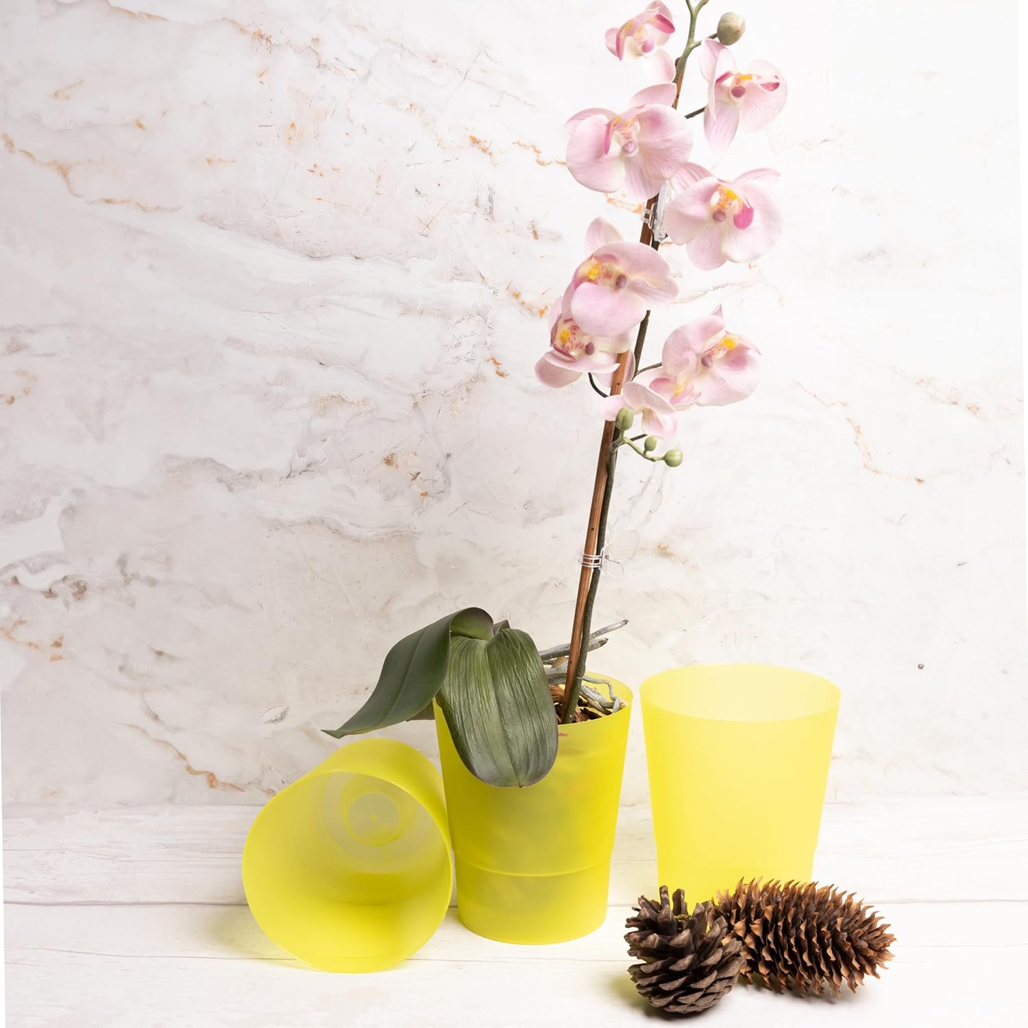 Thumbnail 1 de Home Garden Ornaments 12cm Orchid Pots Set of 3 – Yellow Matte Plastic Indoor Pots