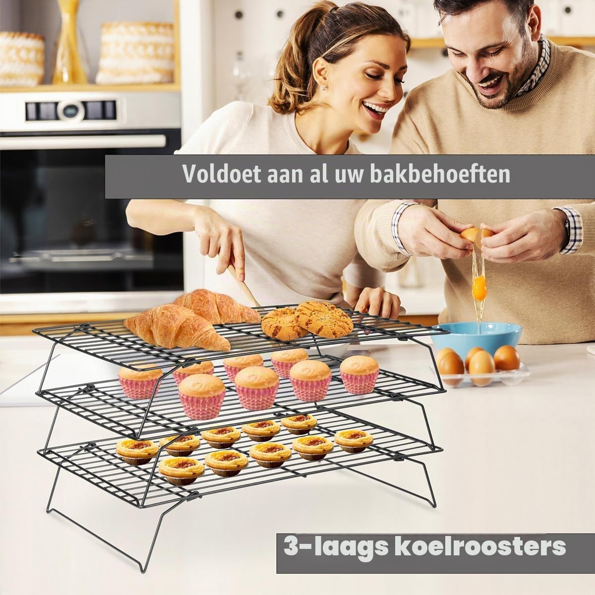 Detalle de Lifhety 24-RACK-9 drielaags koelrek 40 × 25 cm met antiaanbaklaag