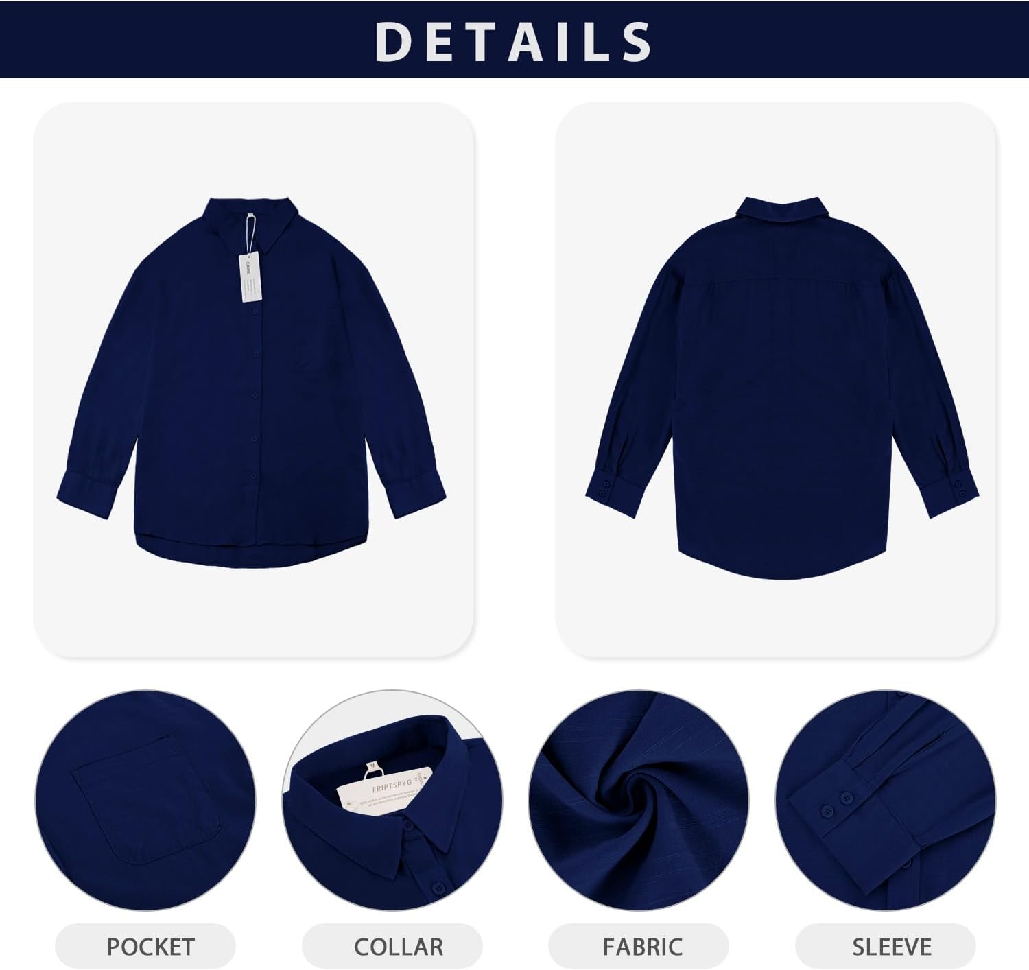 Thumbnail 4 de Friptspyg Donna: Camicia da donna in cotone con maniche lunghe, scollo a V e chiusura a bottoni – vestibilità ampia