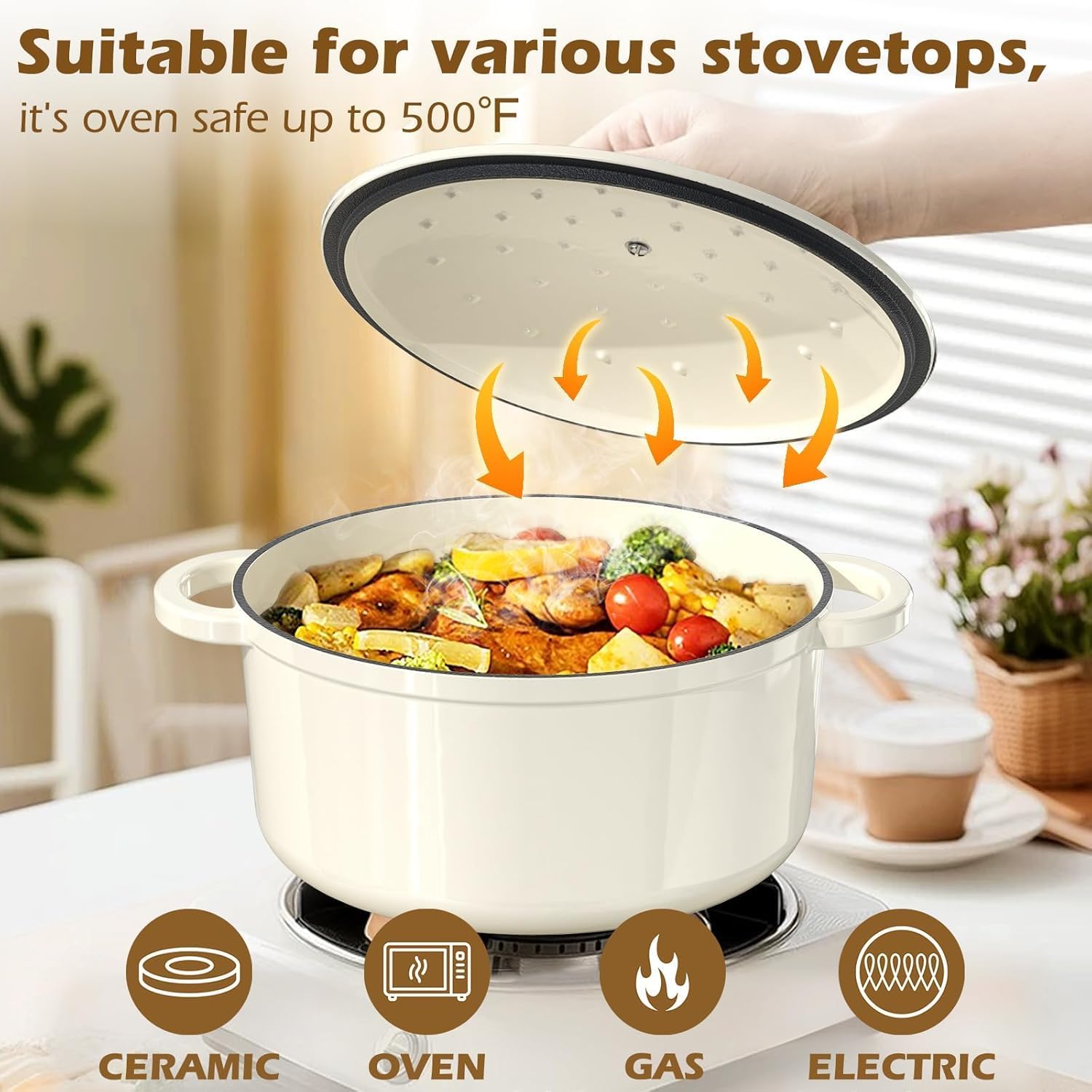 Thumbnail 6 de Cream White 26cm 4.75L Dutch Oven for Braising 🍲
