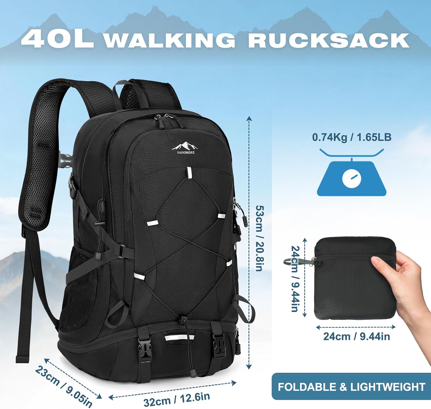 Detalle de RAINSMORE 40L hiking backpack rucksack