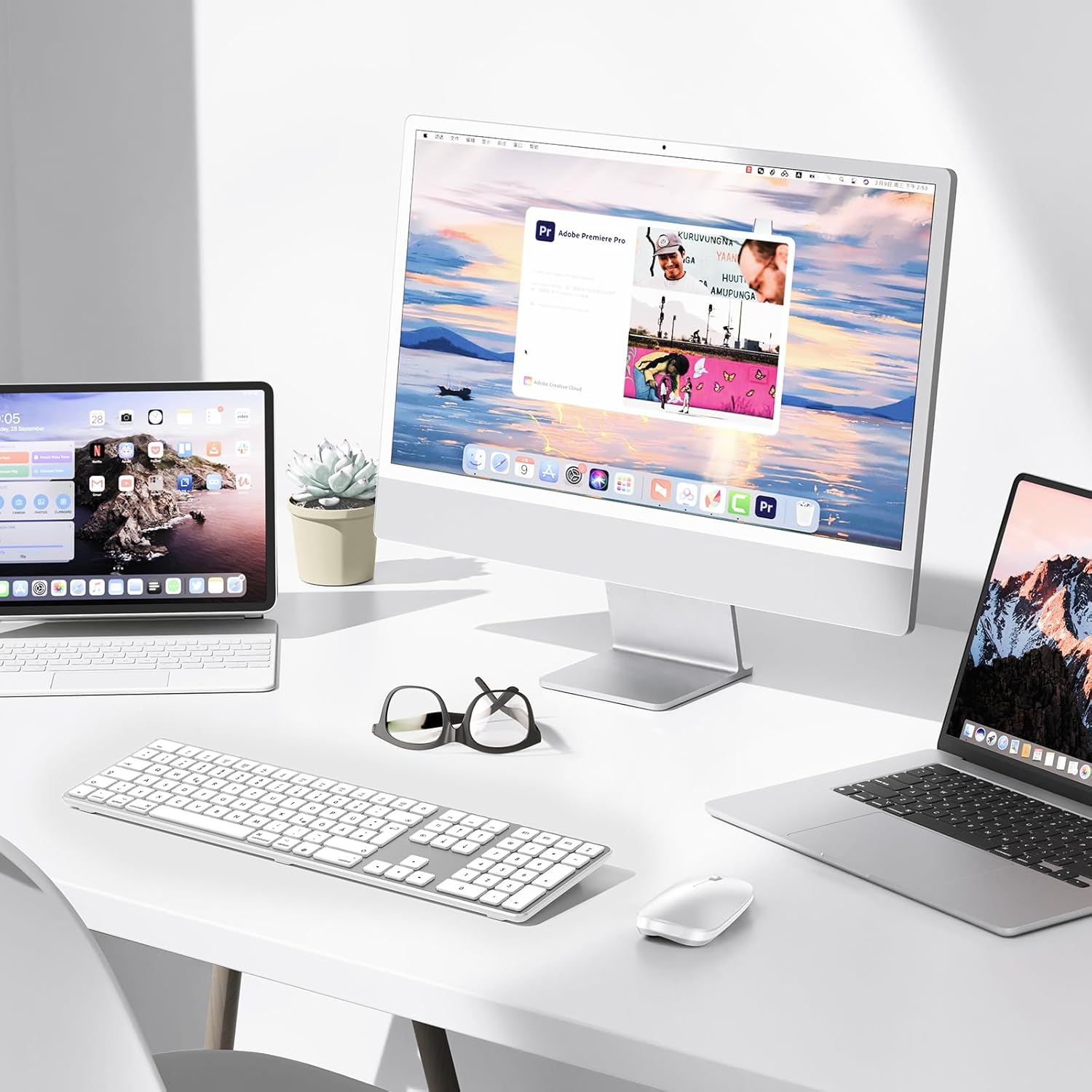 Thumbnail 3 de OMOTON Bluetooth Mac-Tastatur (kabellos, wiederaufladbar) mit 3 Bluetooth-Kanälen – QWERTZ DE für MacBook, iMac & Co.