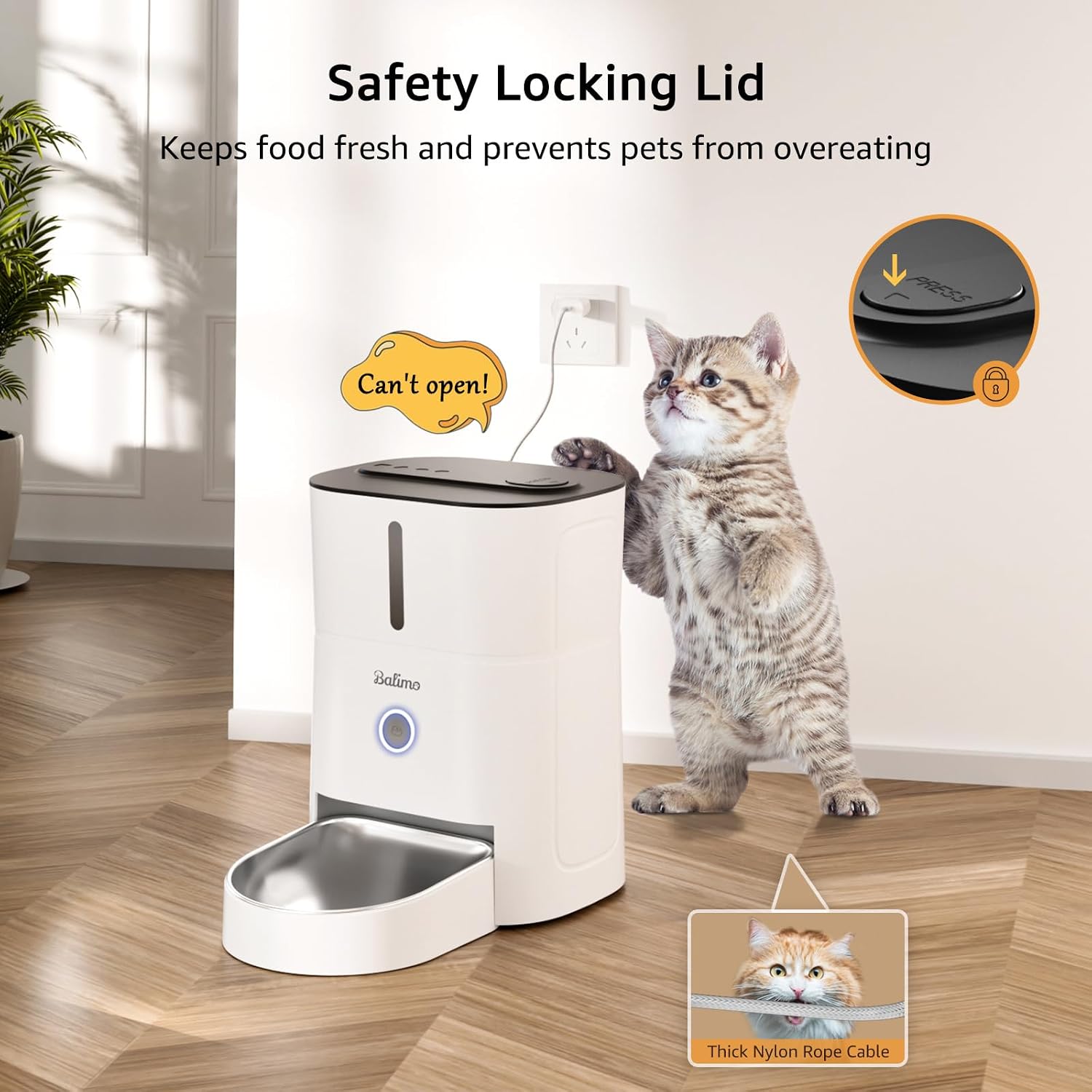 Detalle de Balimo Futterautomat Katze 3L – WiFi-Futterspender mit App-Steuerung, 1–10 Mahlzeiten/Tag