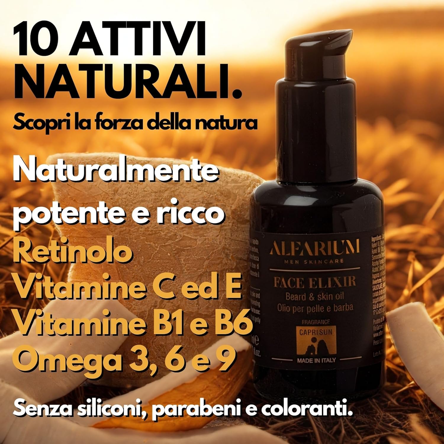 Detalle de Alfarium Olio Barba Uomo & Balsamo Barba con Retinolo e Oli Naturali – Morbidezza leggera, pelle confortevole