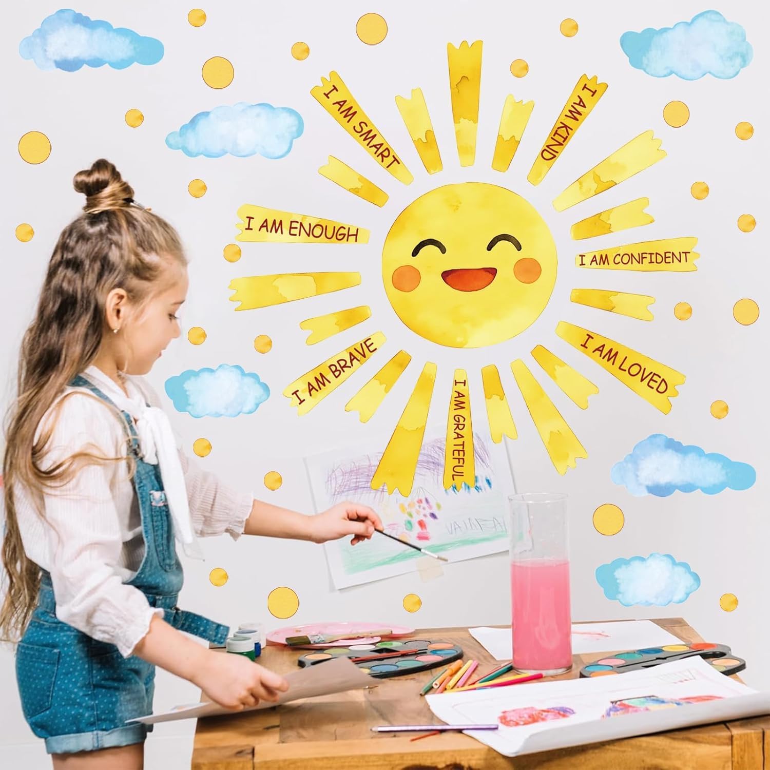 Thumbnail 6 de ANHUIB Inspirational Quote Sun Wall Decal – 98 x 30 cm, Cloud, Polka Dots and Motivational Quotes for Kids' Rooms