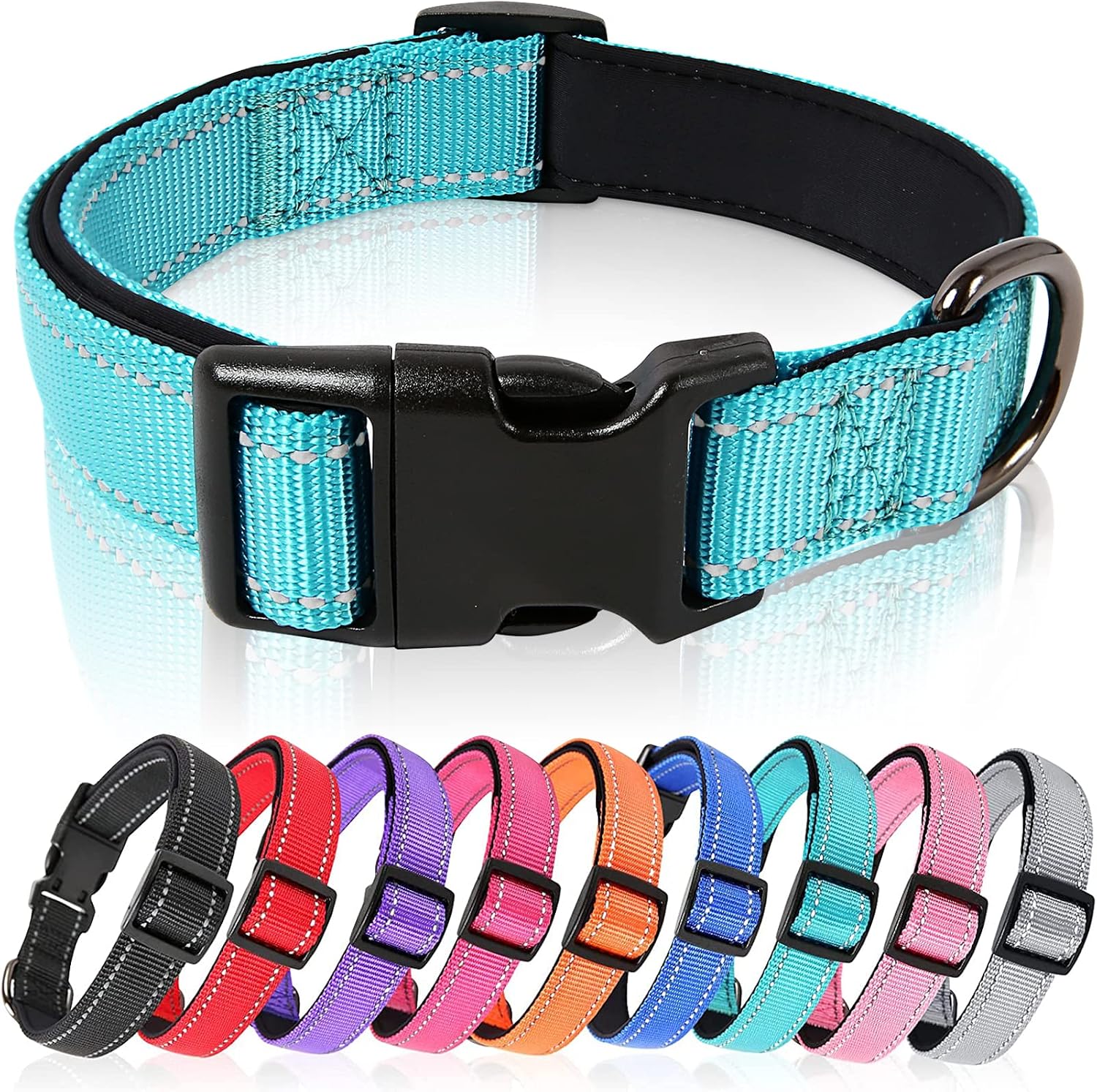 Thumbnail 6 de HEELE Dog Collar, Reflective, Soft Neoprene Padded Nylon Pet Collar for Medium Dogs – Red, M (34-52cm)