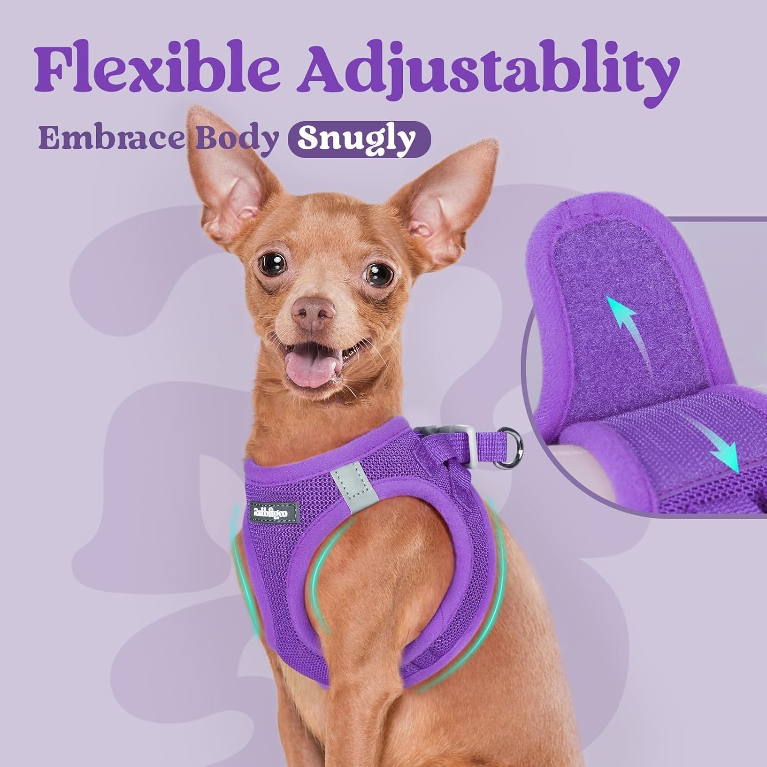 Detalle de rabbitgoo XXS Dog Harness for Tiny Dogs – Step-in Soft Mesh, Reflective, Purple