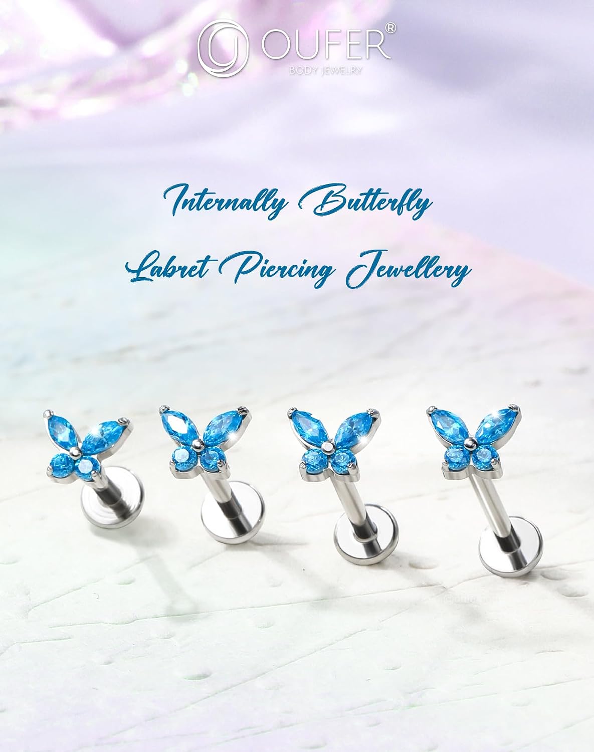 Thumbnail 2 de OUFER Labret 16G Acier 316L Papillon CZ 6/8/10/12mm