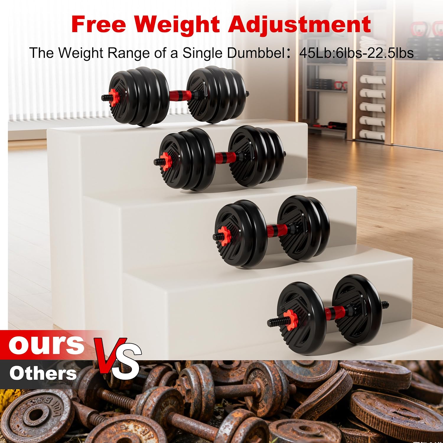 Thumbnail 4 de SCEPKN Adjustable Dumbbell Set (10/20/30/45/70/90 lbs) — 4-in-1 Free Weight System for Home Gym