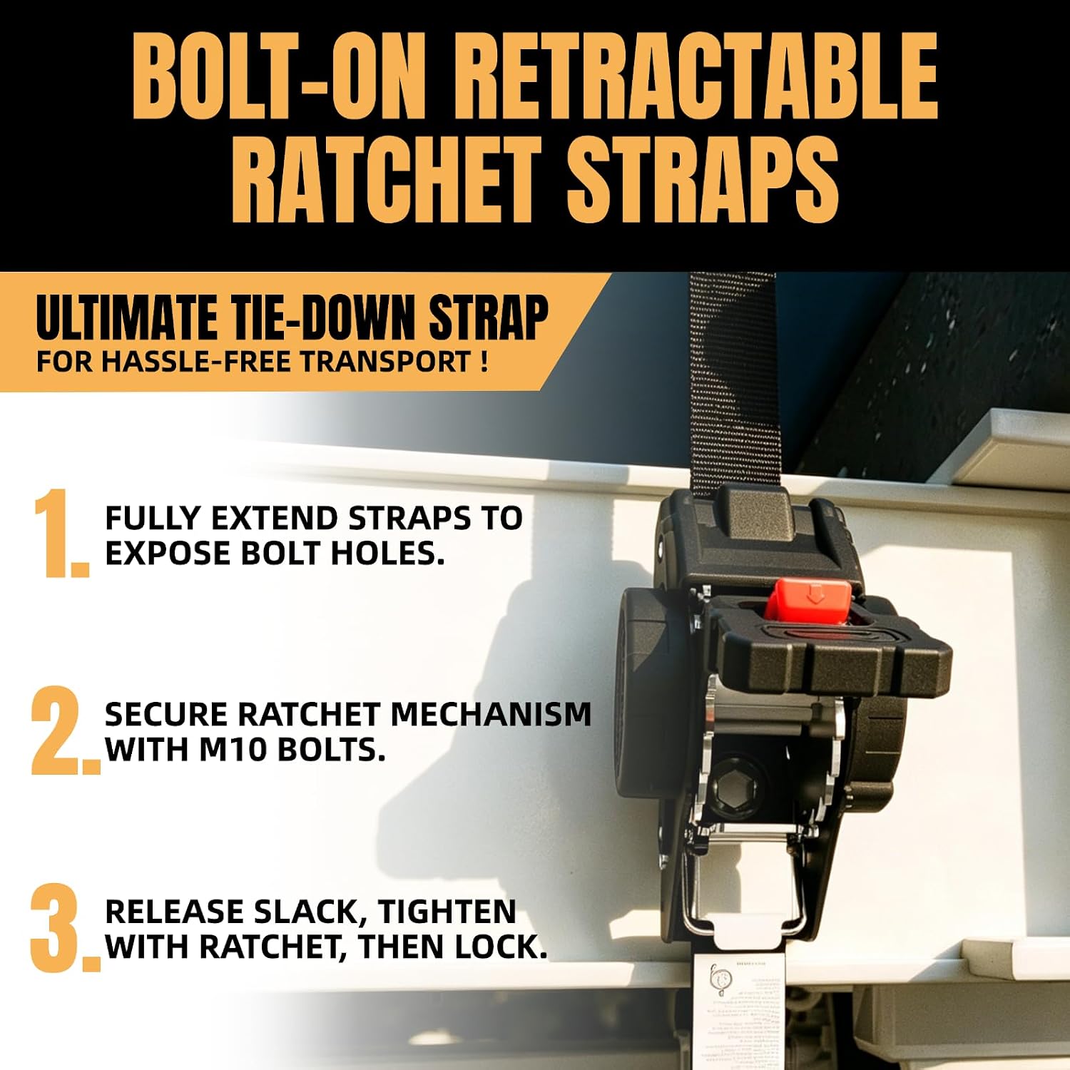 Detalle de Renegrip Retractable Ratchet Straps Heavy Duty 1'' x 12ft (4 Pack) — 1760 lb Break Strength